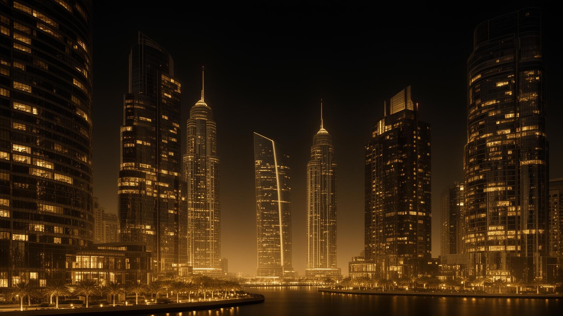 Premium global skyline at twilight